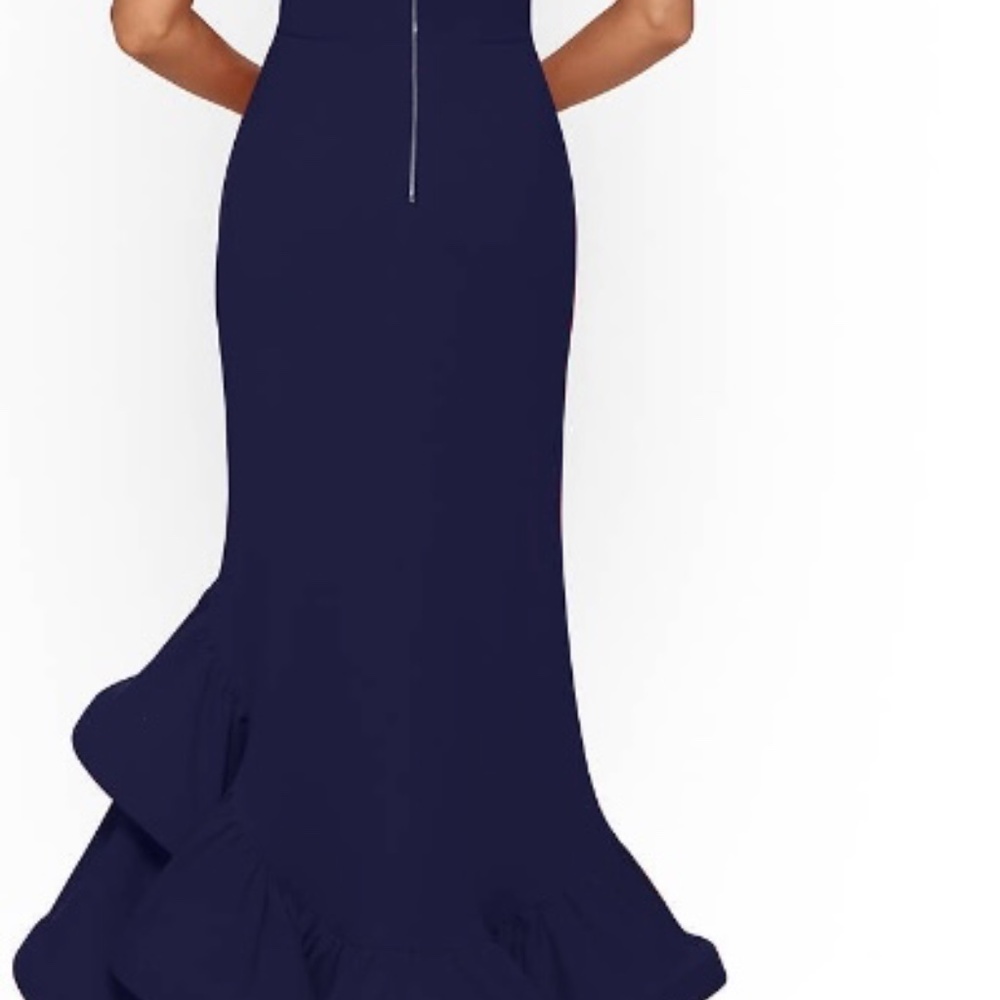 Betsy & Adam Ruffled High-Low Gown - Picture 4 of 5
